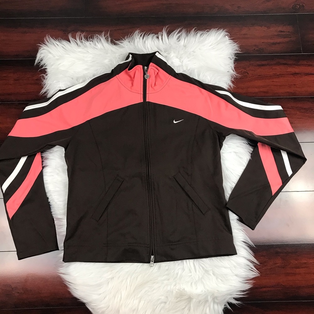 Nike Double Zipper Zip Up Jacket Pockets Brown